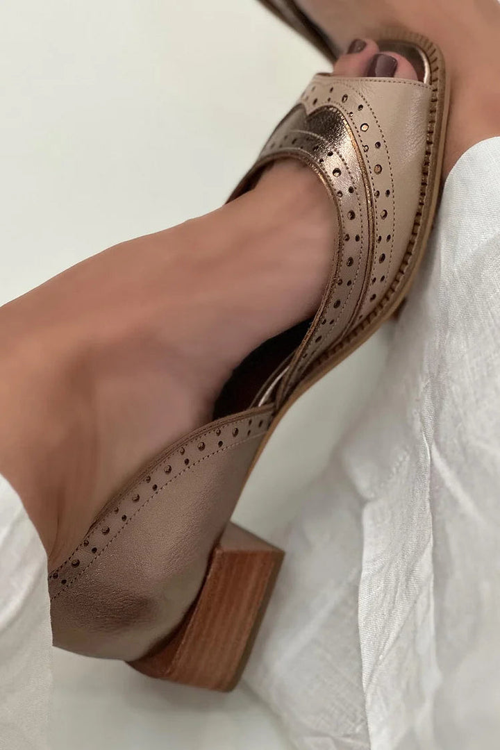 Talons à bloc slip-on patchwork bas Kaki à bout carré