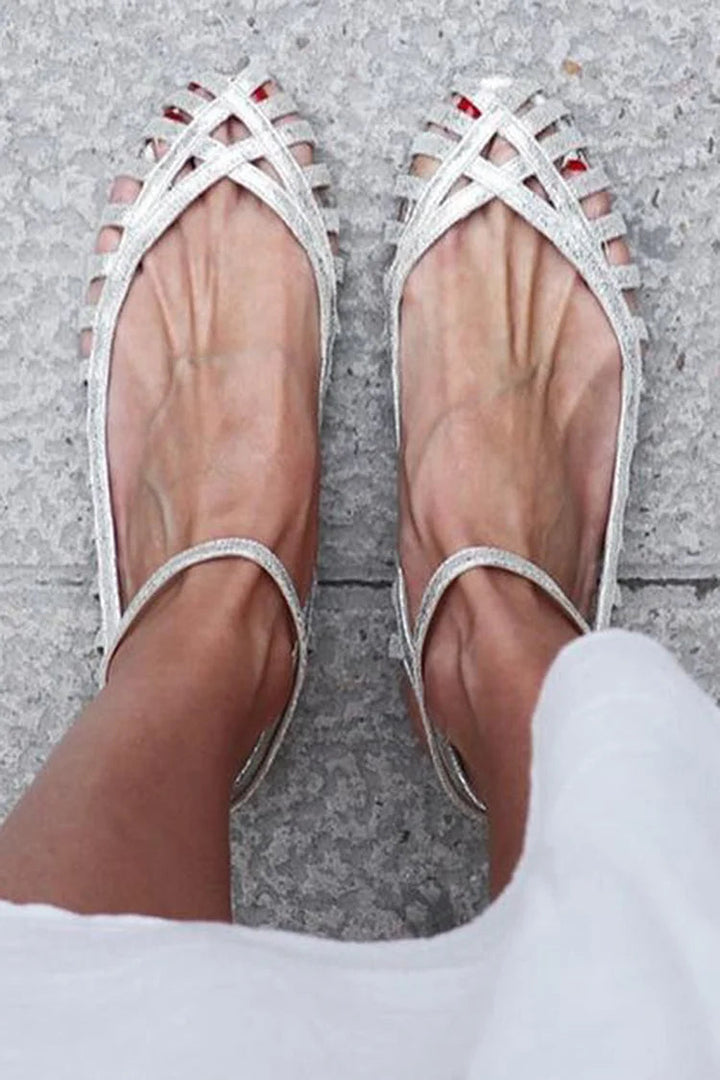 Sandales cut-out Argent à bout rond avec bride à la cheville