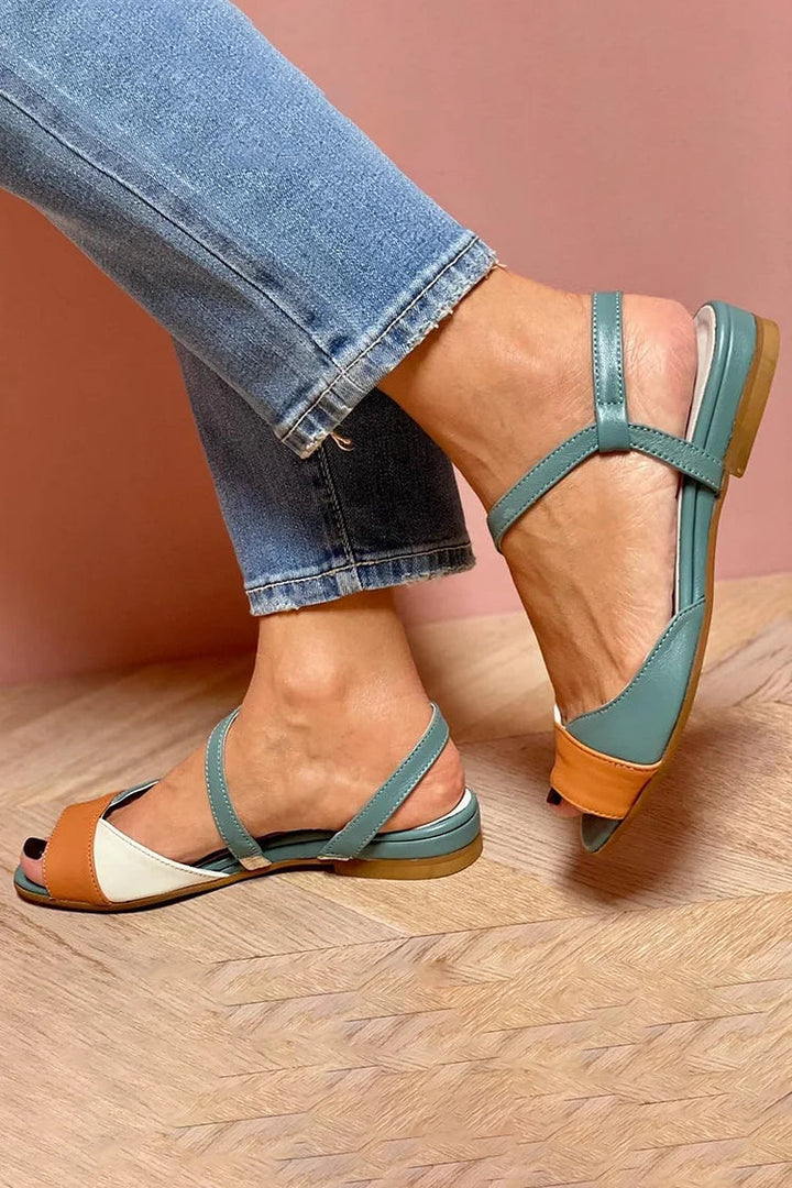 Sandales slingback peep toe matelassées color block