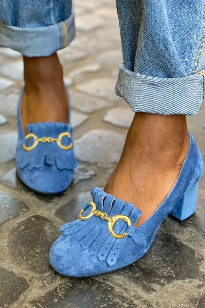 Talons larges mats à bout rond avec boucle et franges