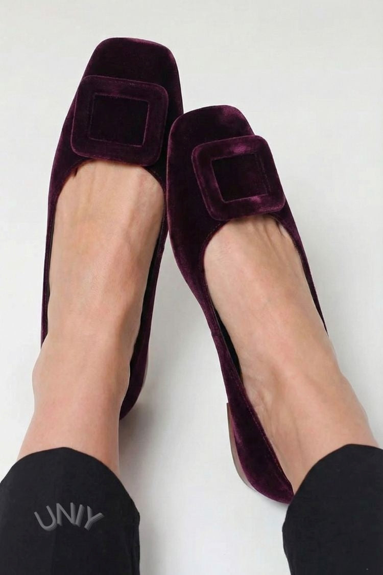 Ballerines à bout carré en velours avec boucle