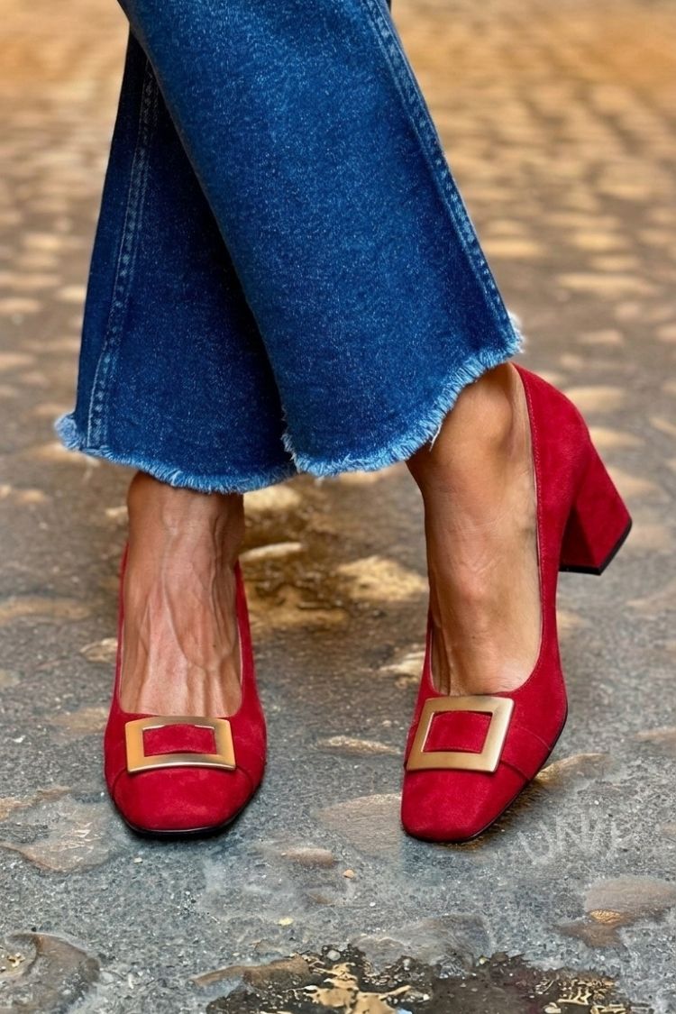 Talons larges patchwork Bleu Marine à bout carré