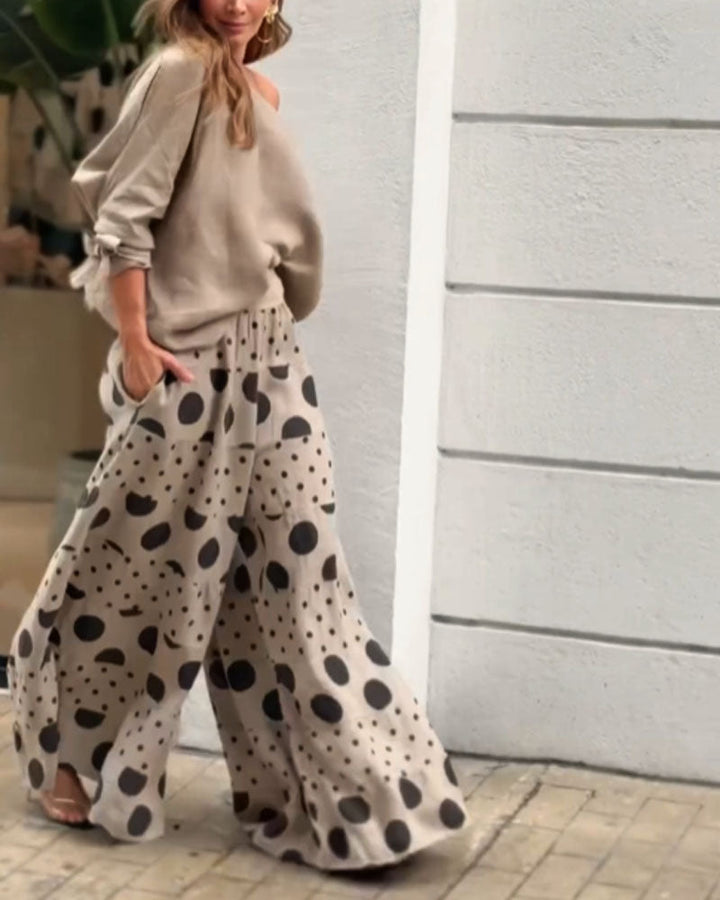 Simonetta | Ensemble Top Épaules Douces + Pantalon Imprimé