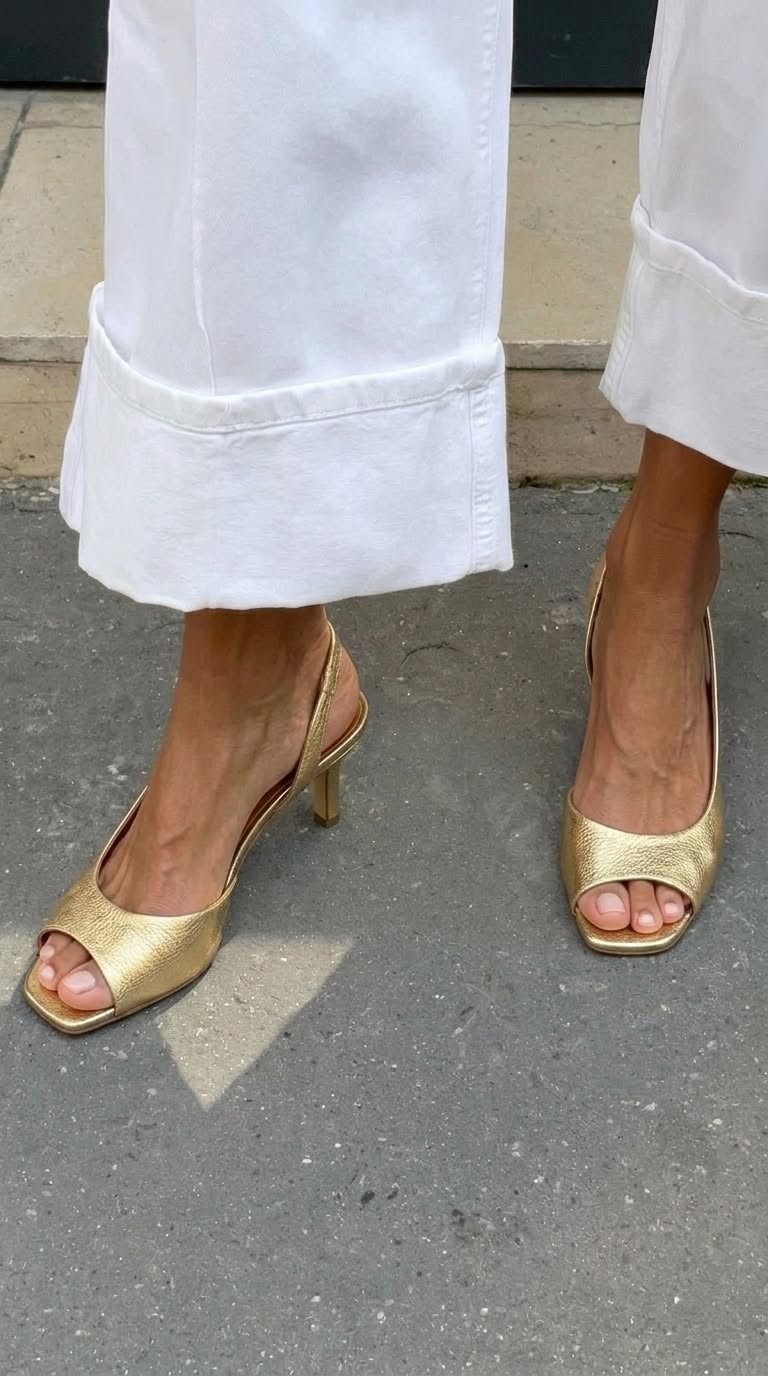Escarpins kitten slingback peep toe métallisés Or