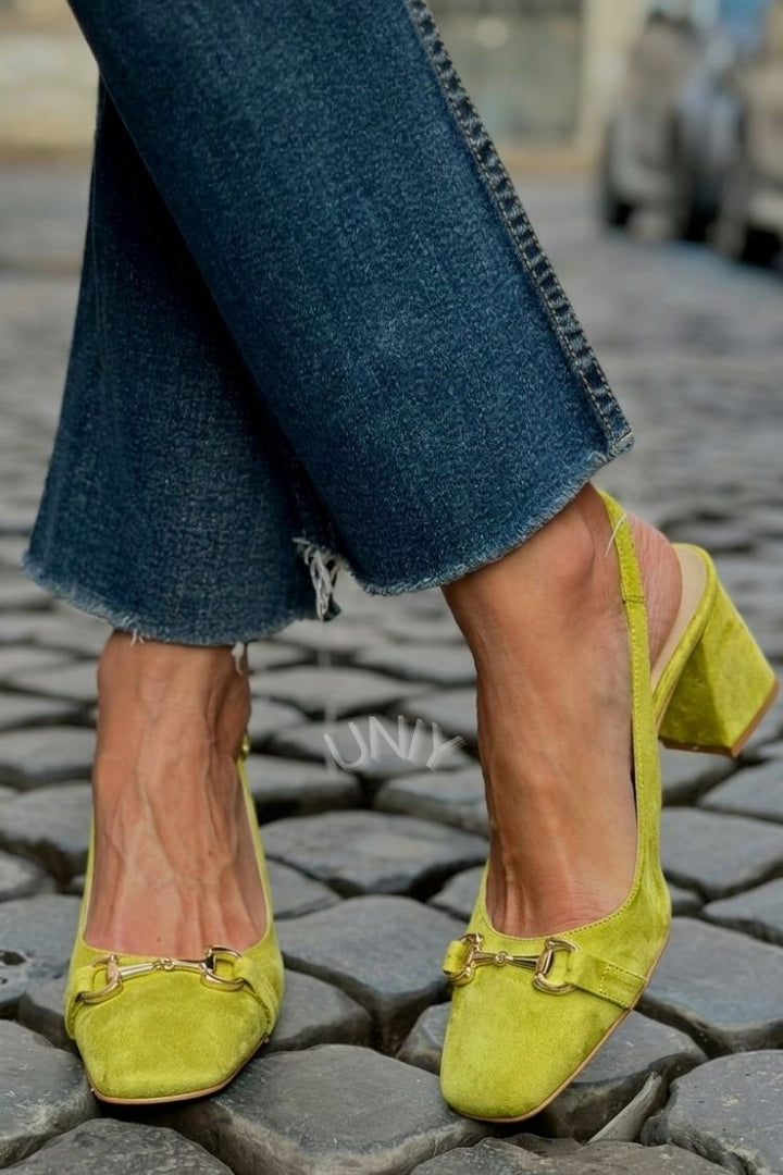 Talons bloc slingback en daim Olive