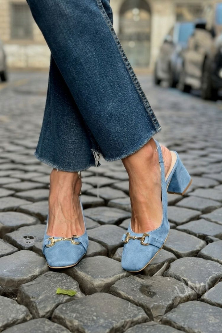 Talons bloc slingback en daim Olive