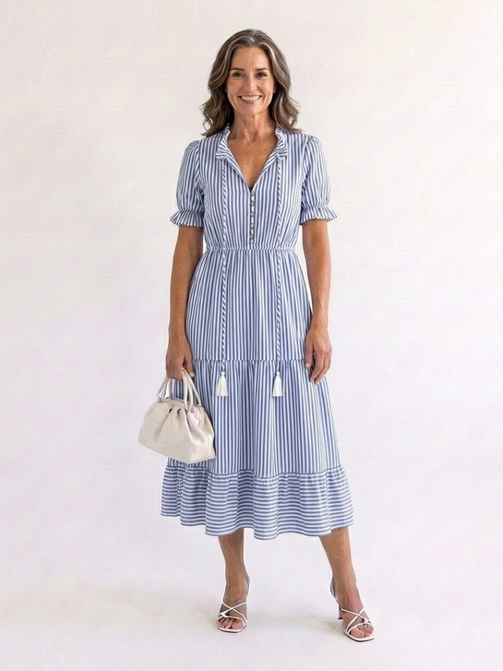 Dakota | Robe midi à manches courtes à rayures