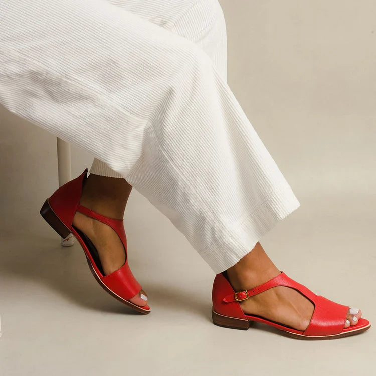 Sandales cut-out peep toe casual à bout pointu avec bride T
