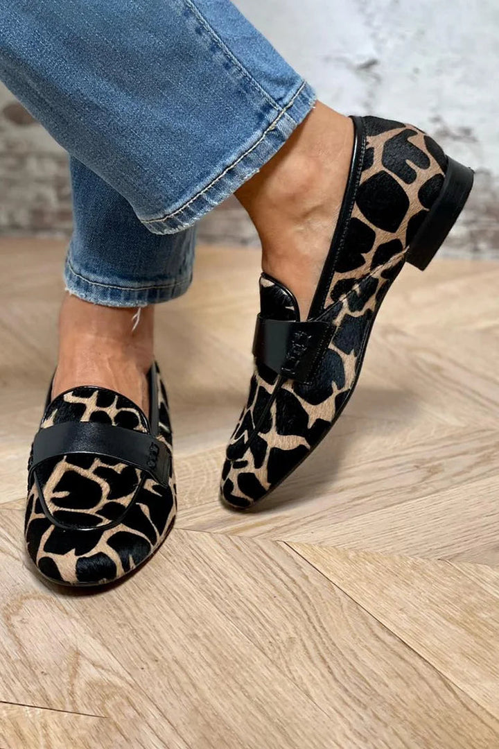Mocassins slip-on à coloris bloc imprimé vache à bout rond