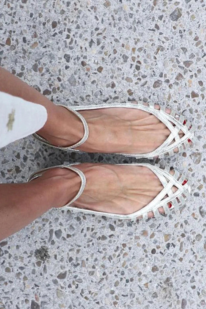 Sandales cut-out Argent à bout rond avec bride à la cheville