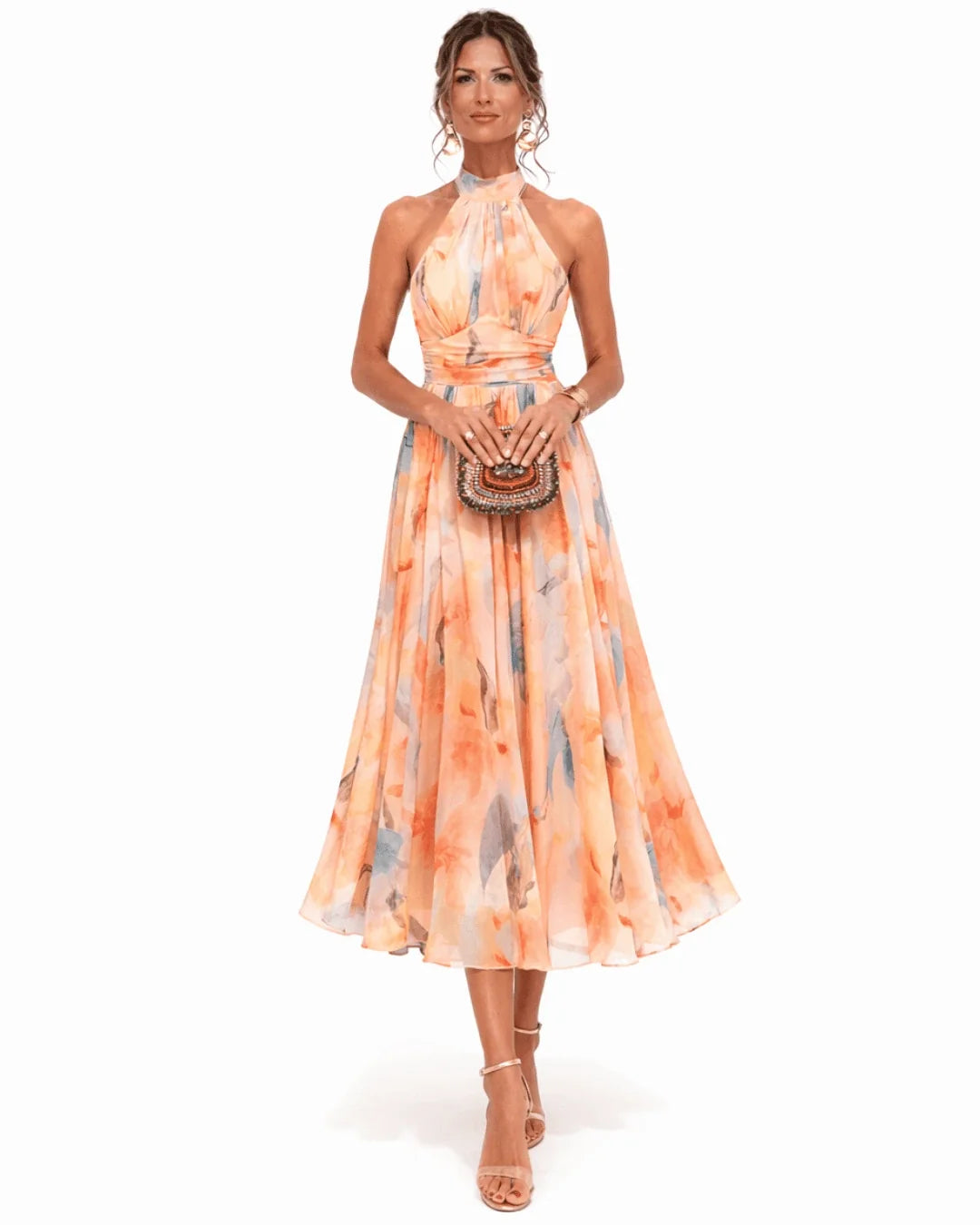 Aurore | Robe à décolleté Halter et Impression Aquarelle