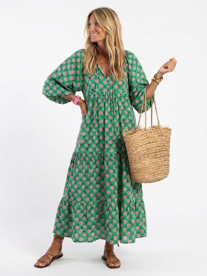 Fiora | Robe Midi à Imprimé Floral avec Décolleté en V