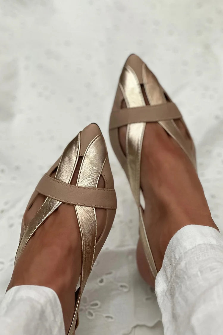 Ballerines slingback découpées or à bout pointu