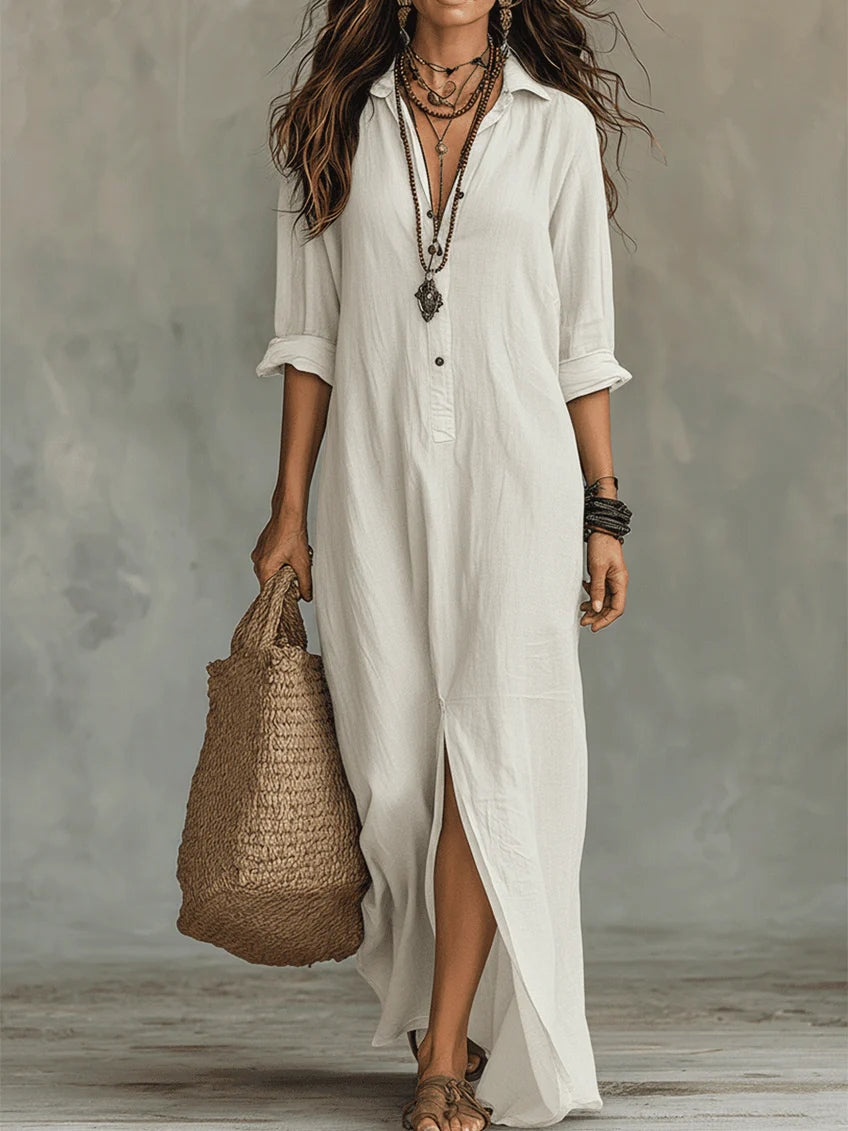 Soline | Robe Maxi Boutonnée Décontractée à Col V