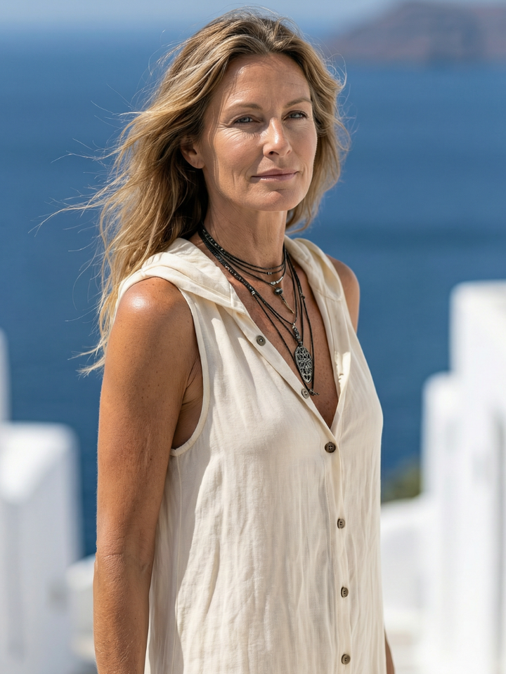 Marune | Robe maxi à manches sans manches et bouton sur le devant