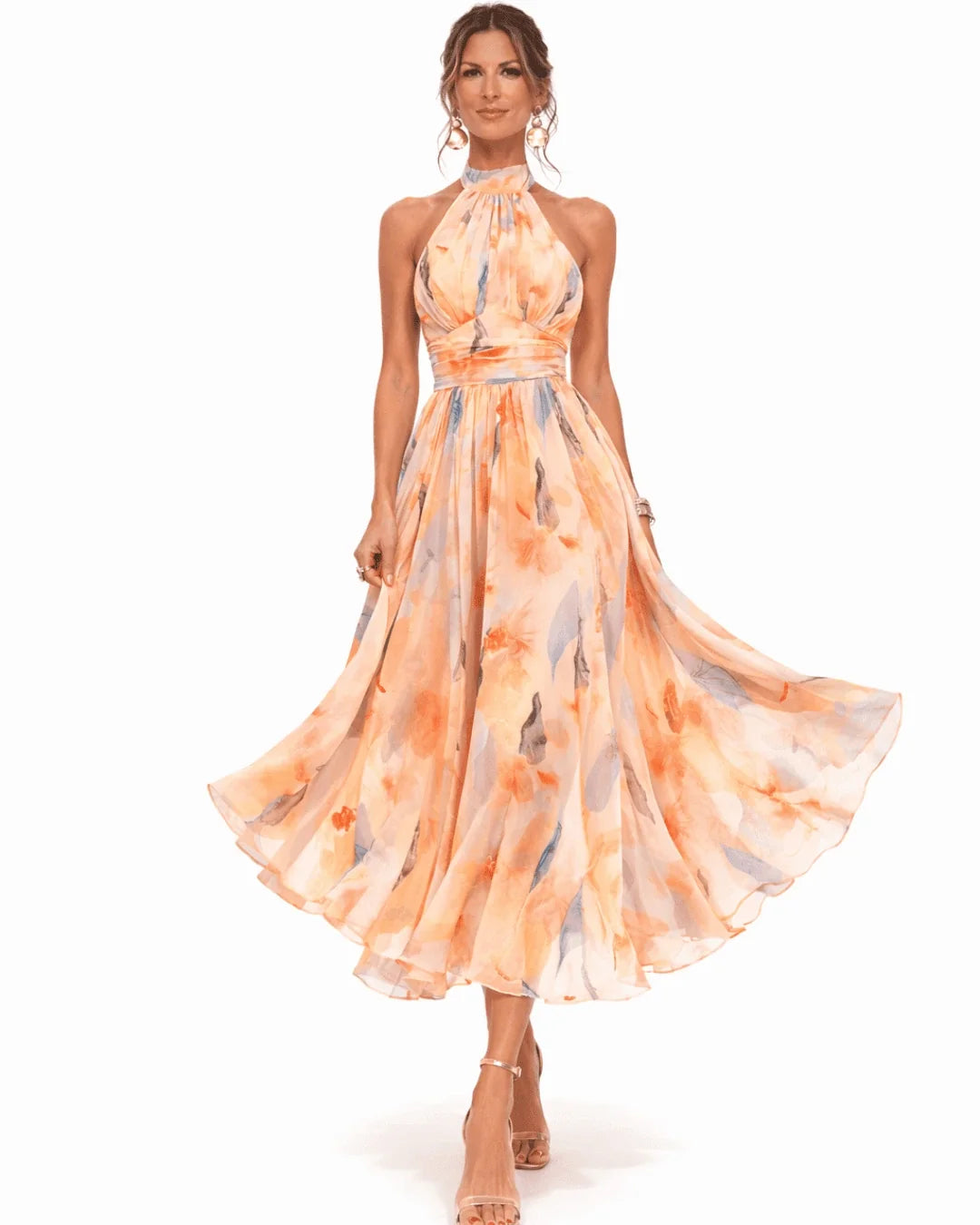 Aurore | Robe à décolleté Halter et Impression Aquarelle