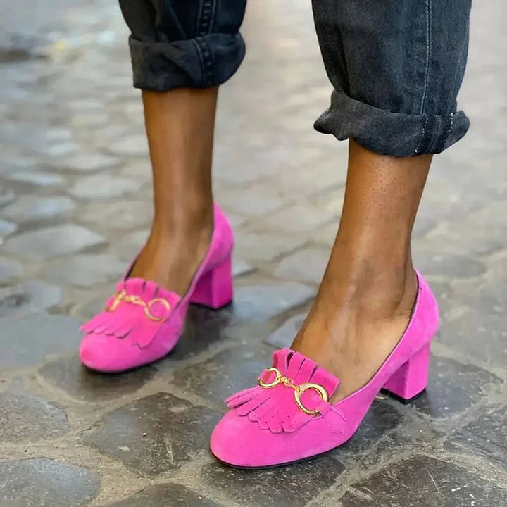 Talons larges mats à bout rond avec boucle et franges