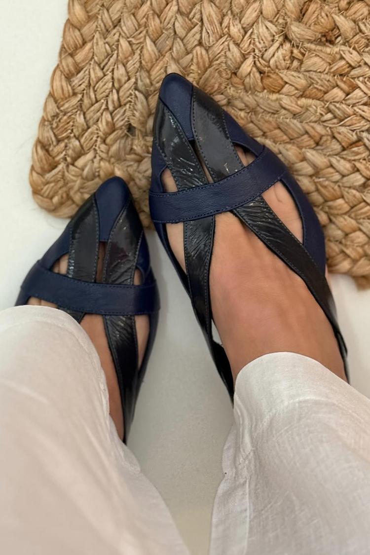 Ballerines slingback découpées patchwork Bleu Marine à pointe