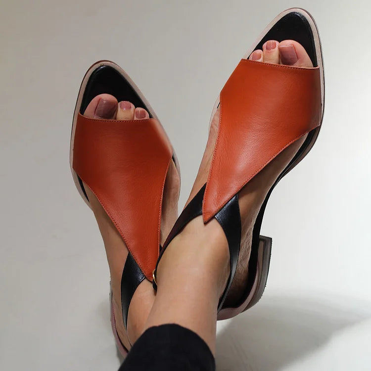 Sandales cut-out peep toe color block décontractées à bout pointu