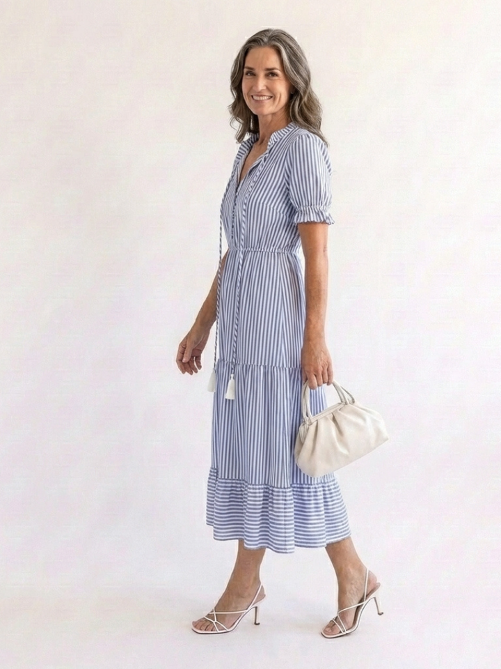Dakota | Robe midi à manches courtes à rayures