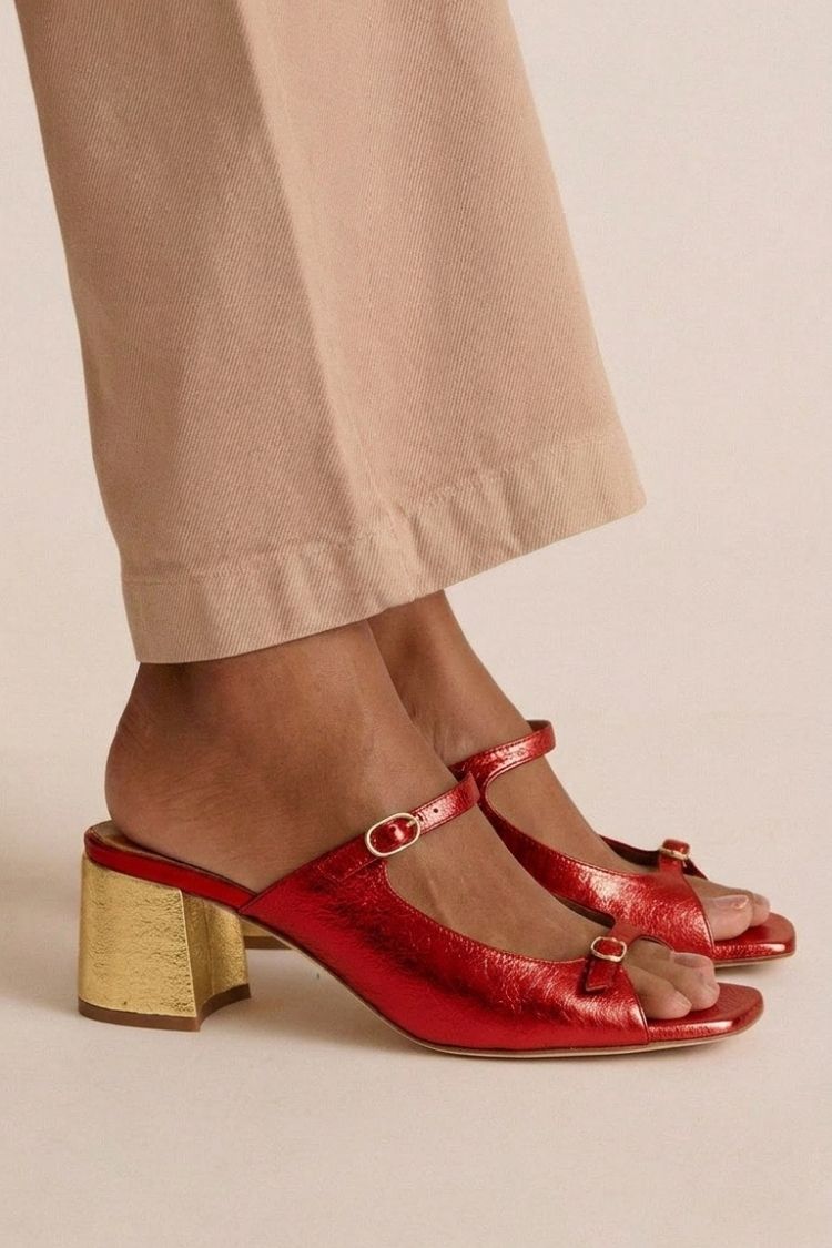 Talons larges slingback découpés color block Or