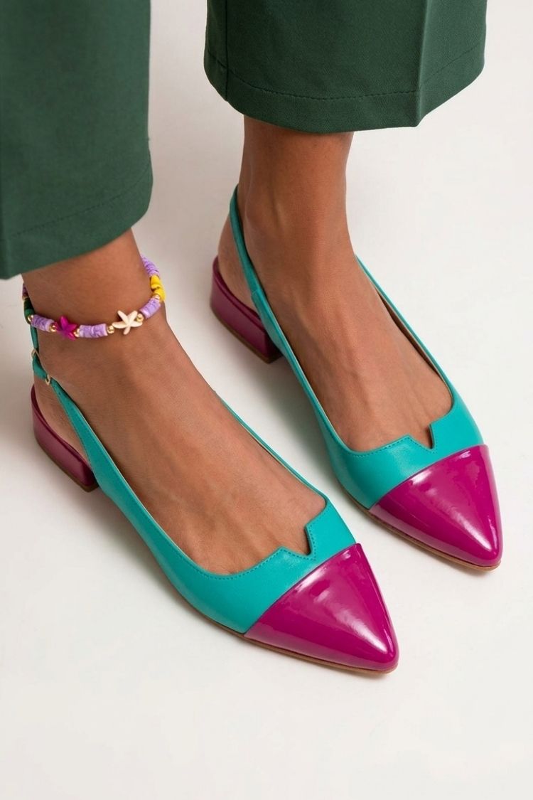 Ballerines slingback découpées color block à pointe avec boucle
