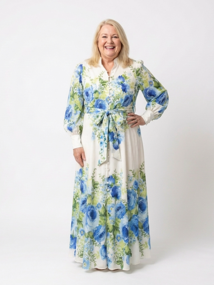 Harper | Robe Maxi à Manches Longues à Fleurs avec Boutonnage Avant