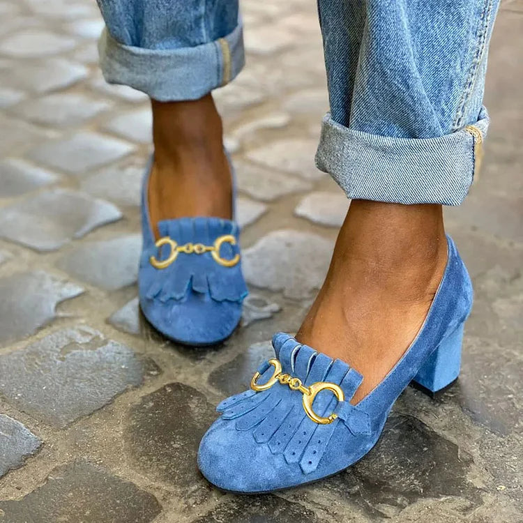 Talons larges mats à bout rond avec boucle et franges