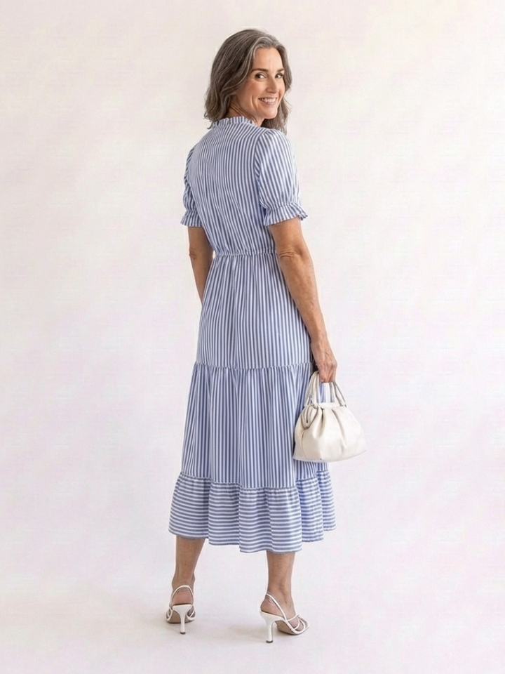 Dakota | Robe midi à manches courtes à rayures