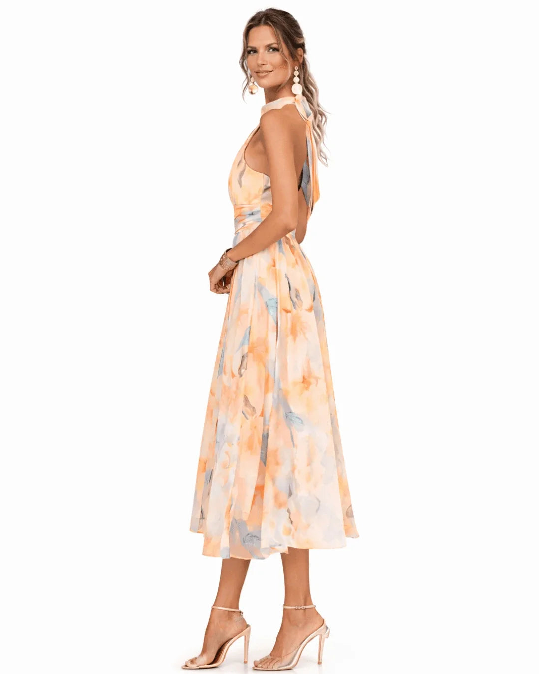 Aurore | Robe à décolleté Halter et Impression Aquarelle