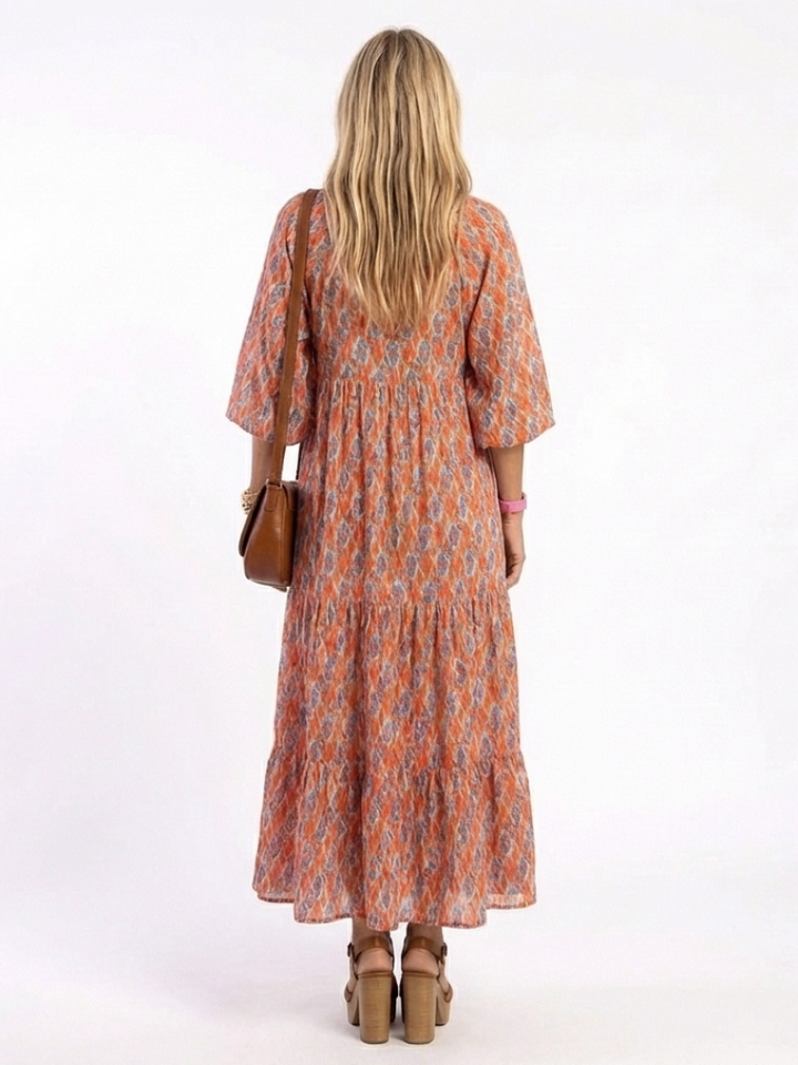Amara | Robe Midi à Imprimé Géométrique avec Col V