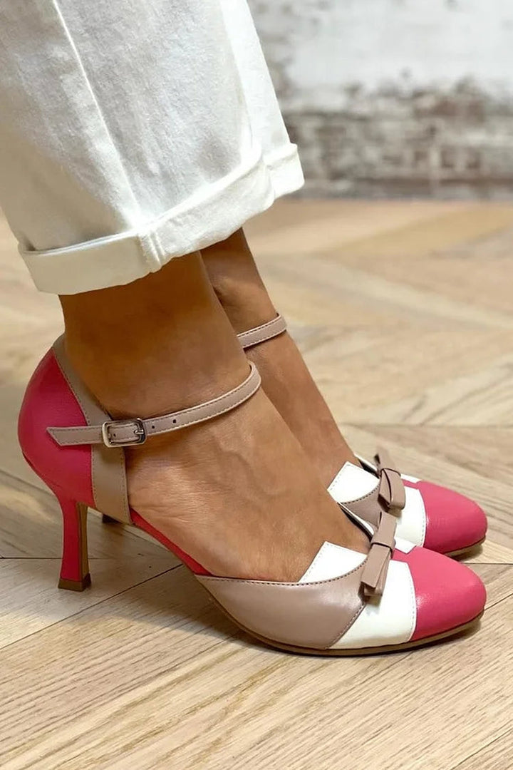 Talons aiguilles color block patchwork Fuchsia à bout rond avec nœud