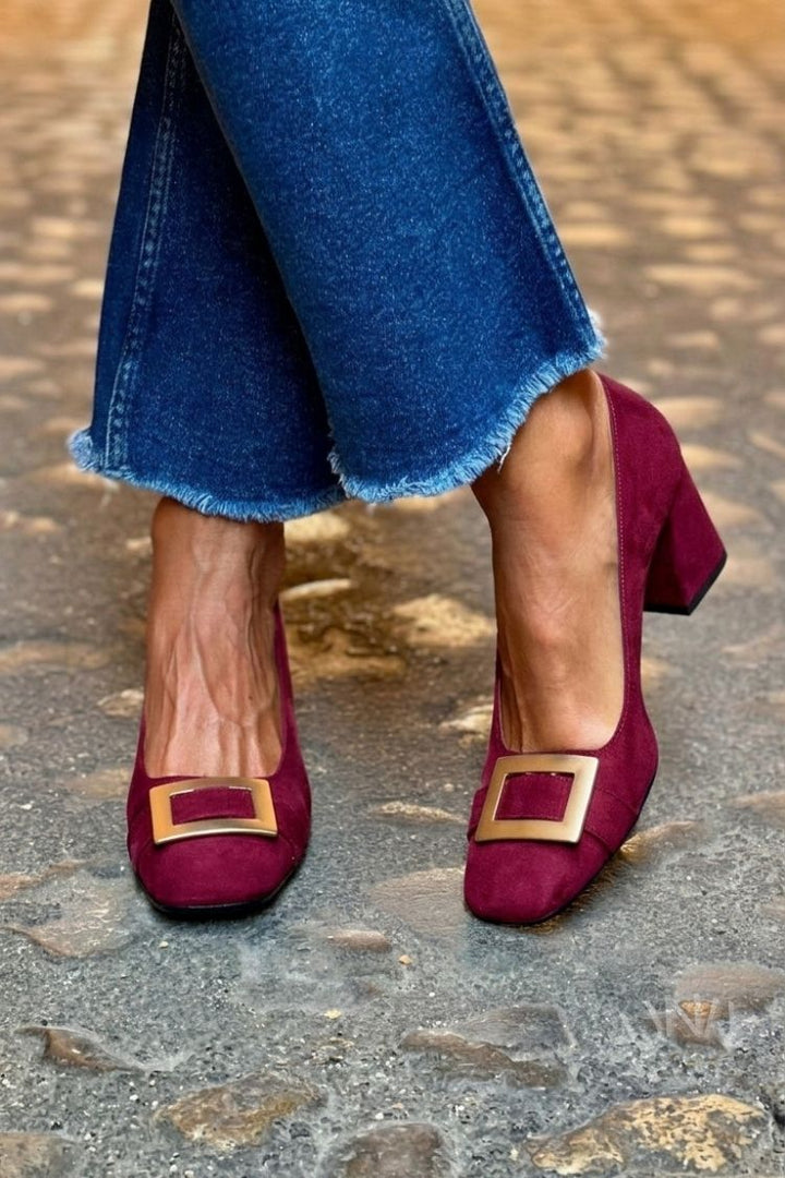 Talons larges patchwork Bleu Marine à bout carré