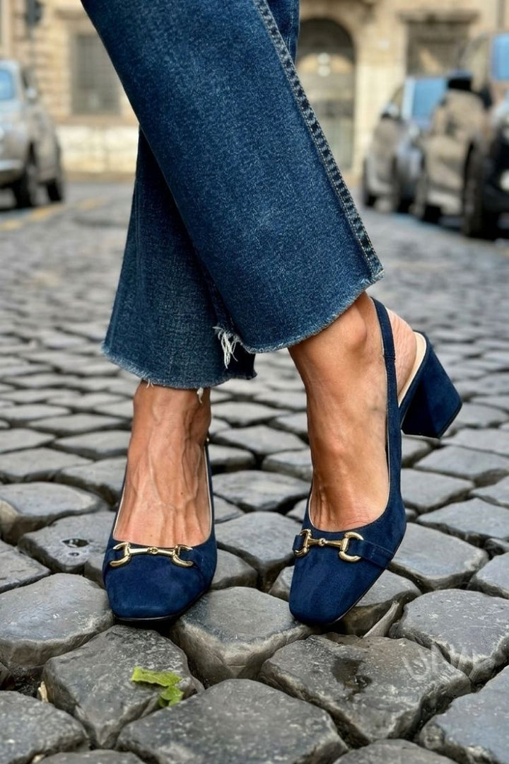 Talons bloc slingback en daim Olive