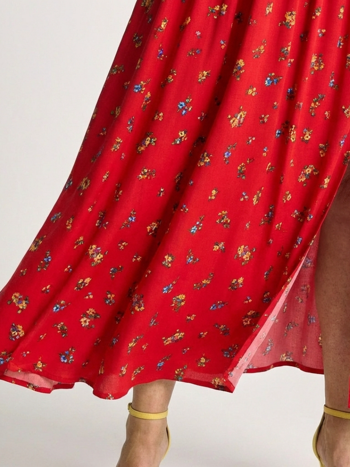 Delphine | Robe Midi à Manches Bouffantes et Décolleté Carré à Fleurs