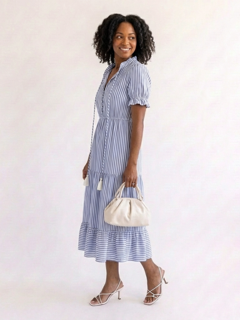 Dakota | Robe midi à manches courtes à rayures