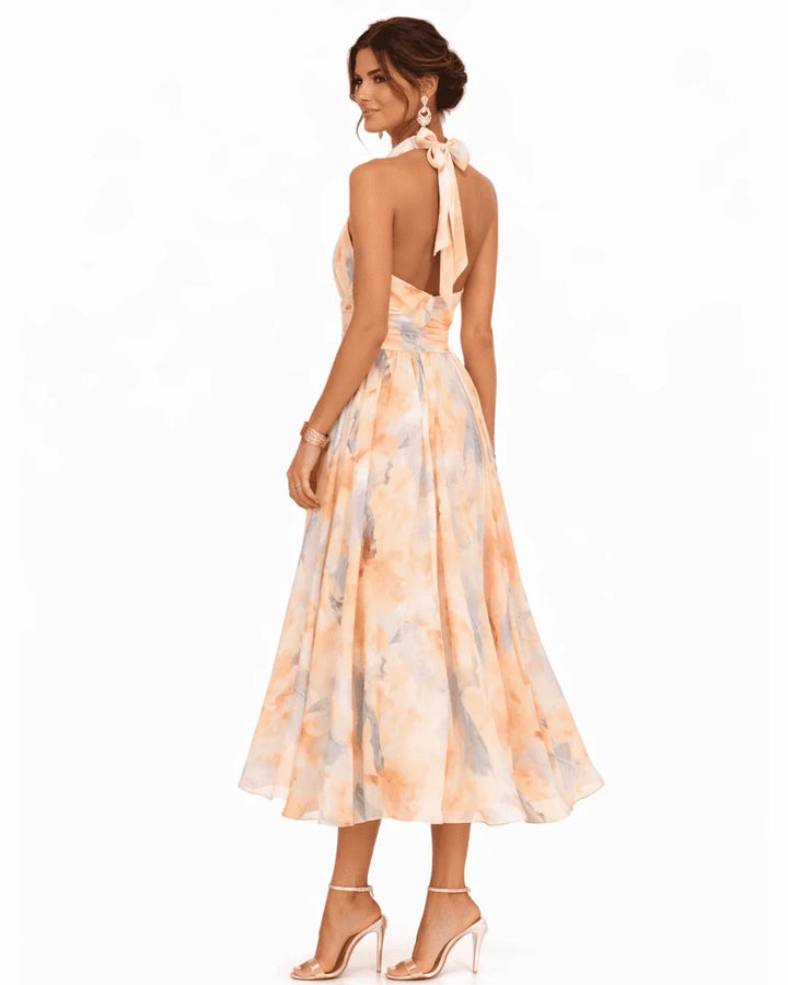 Aurore | Robe à décolleté Halter et Impression Aquarelle
