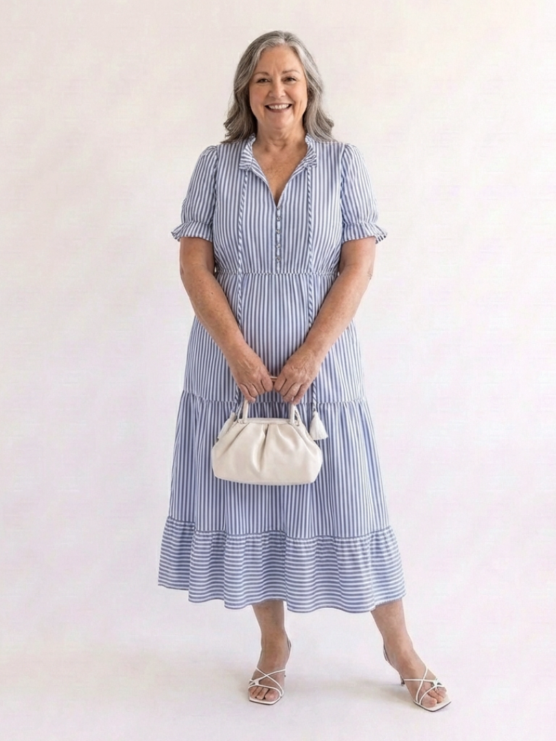 Dakota | Robe midi à manches courtes à rayures