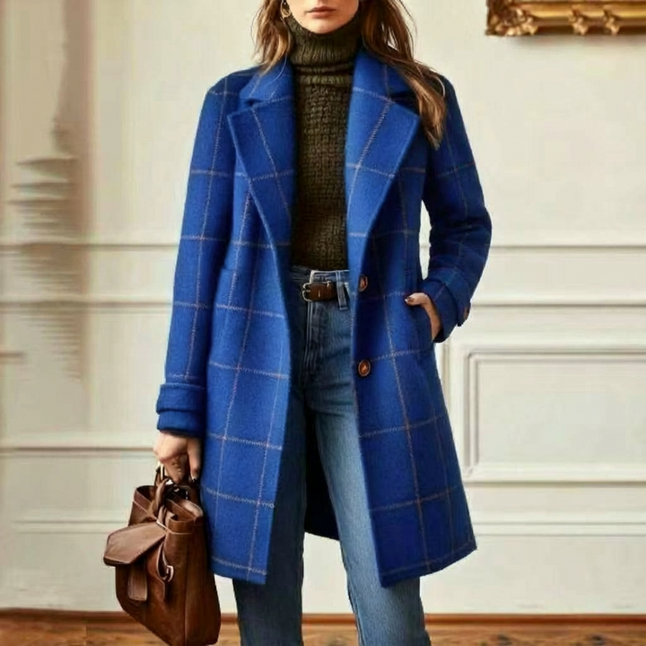 Clémentine | Manteau long à grands carreaux et revers