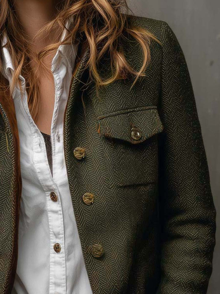 Honorine | Blazer Vintage Chevrons à Liserés Contrastants