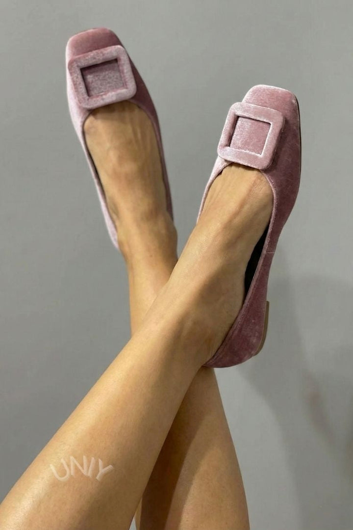 Ballerines à bout carré en velours avec boucle