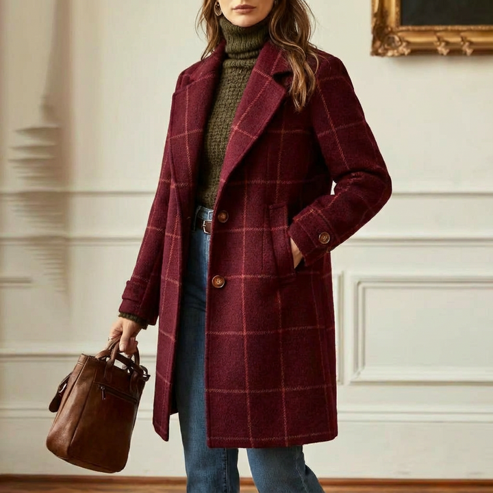 Clémentine | Manteau long à grands carreaux et revers