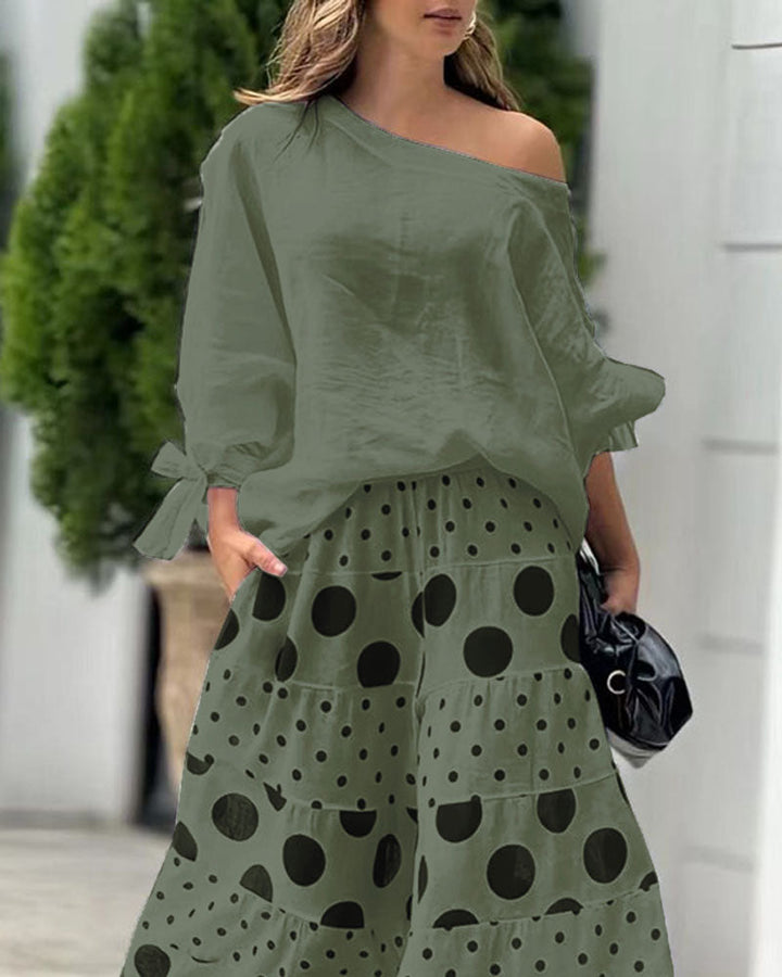 Simonetta | Ensemble Top Épaules Douces + Pantalon Imprimé