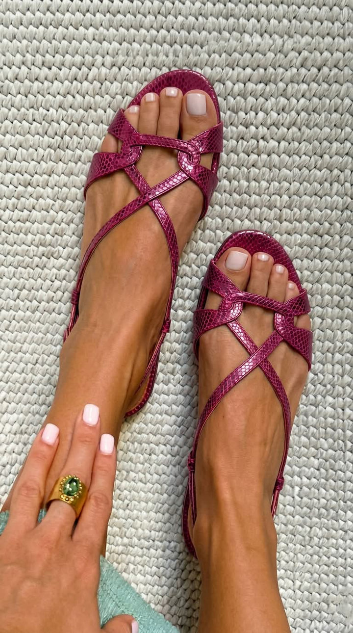 Sandales slingback effet serpent basses Bronze à bout ouvert