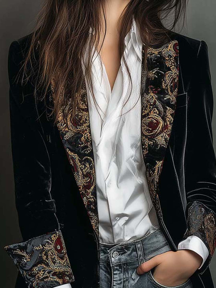 Léontine | Blazer Ajusté Imprimé Baroque Noir