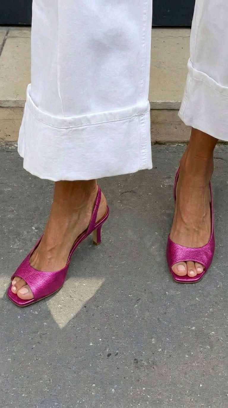 Escarpins kitten slingback peep toe métallisés Or