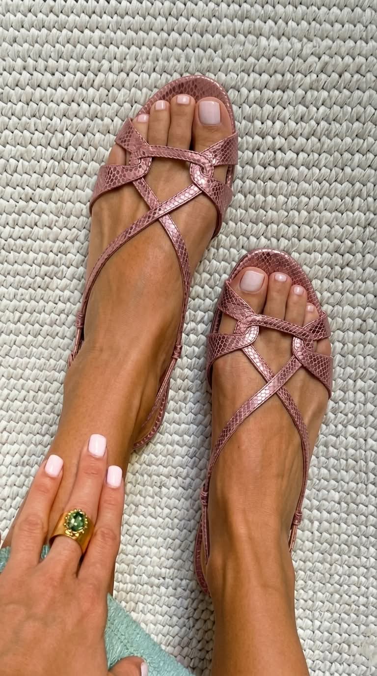Sandales slingback effet serpent basses Bronze à bout ouvert