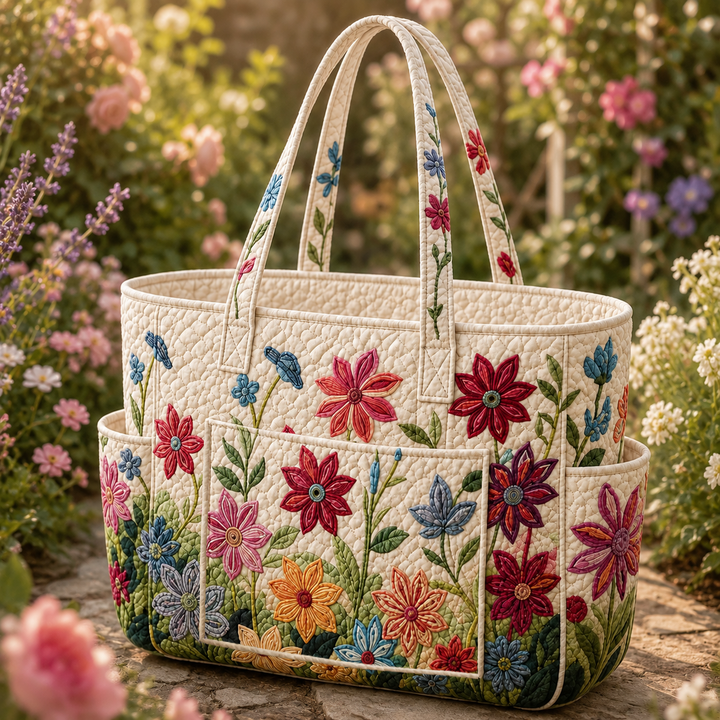 Estelle | Sac cabas matelassé au champ de fleurs