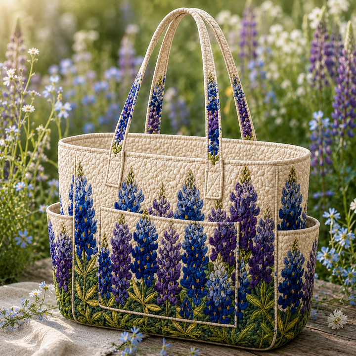 Margaux | Sac cabas matelassé aux fleurs bleues