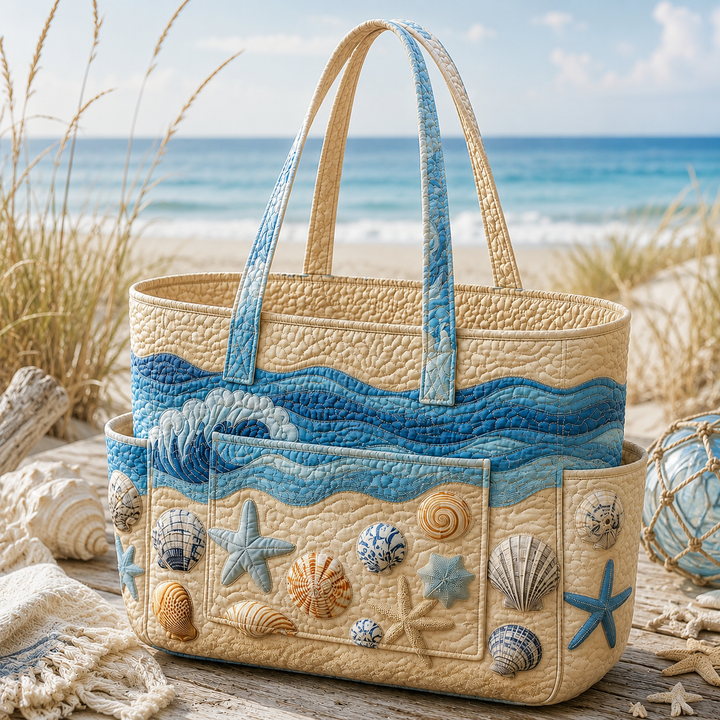 Céleste | Sac cabas matelassé aux trésors marins